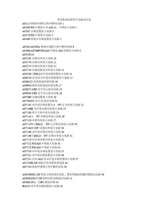 常用集成电路型号功能对应表