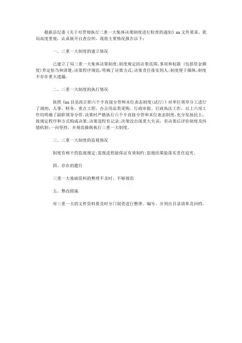 关于三重一大执行情况的自查报告