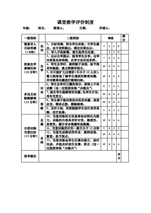 课堂教学评价制度