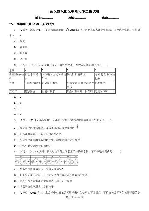 武汉市汉阳区中考化学二模试卷 