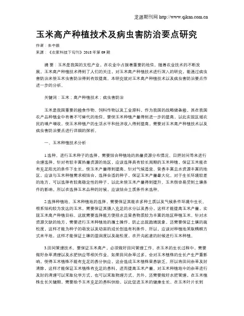 玉米高产种植技术及病虫害防治要点研究