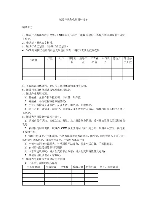 镇总体规划收集资料清单