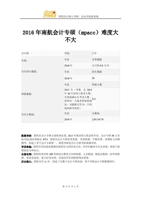 2016年南航会计专硕(mpacc)难度大不大