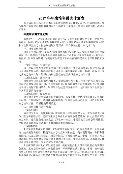 2017年年度培训需求计划表