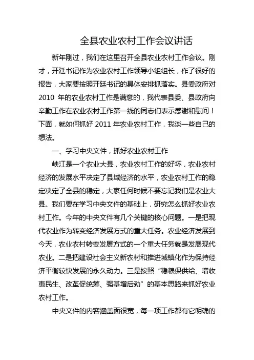 全县农业农村工作会议讲话