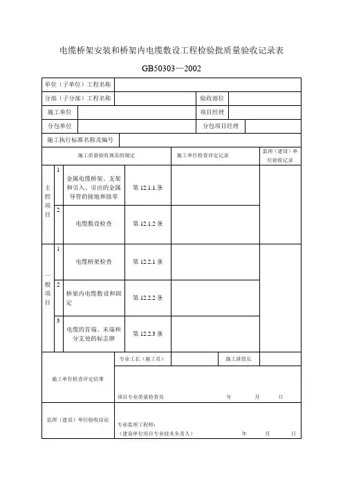 电缆桥架安装和桥架内电缆敷设工程检验批质量验收记录表