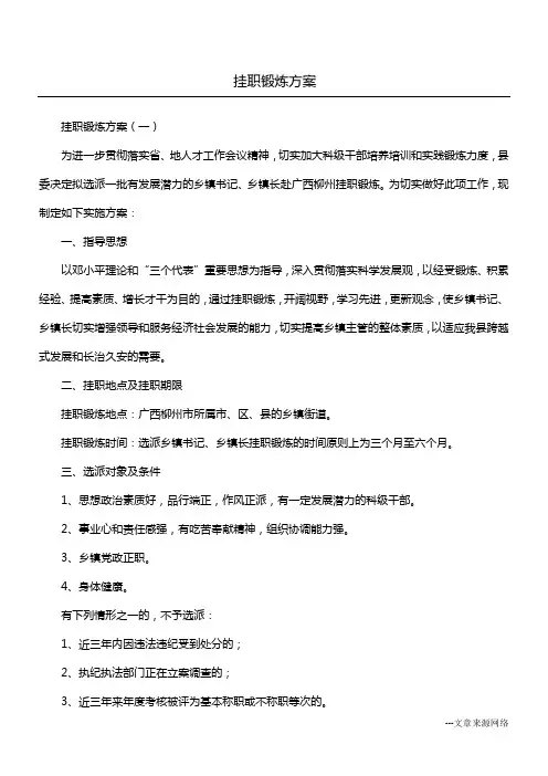 挂职锻炼方案
