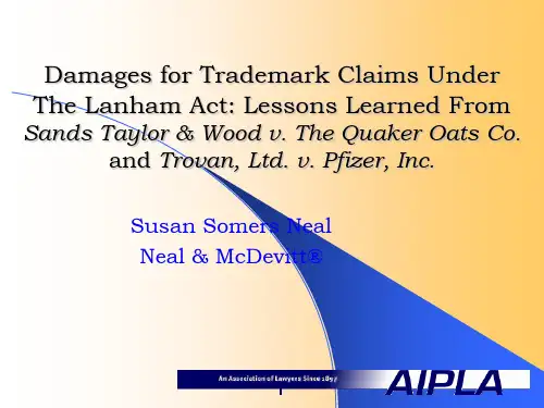 Damages In Trademark Claims Under The Lanham Act Lessons :兰哈姆法课下商标要求赔偿-27页PPT资料