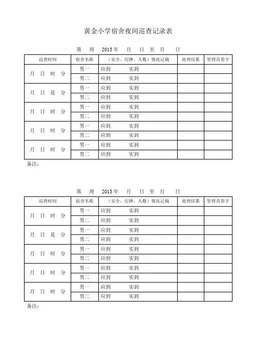 黄金小学宿舍夜间巡查记录表