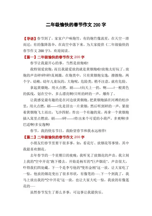 二年级愉快的春节作文200字