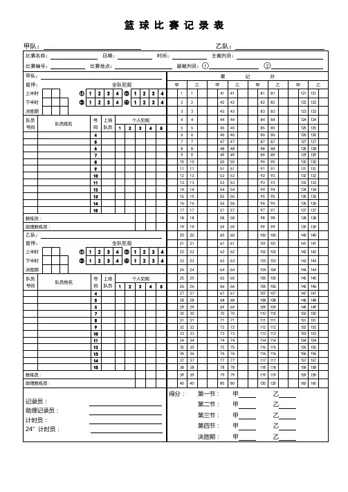 篮球比赛记录表模板 2
