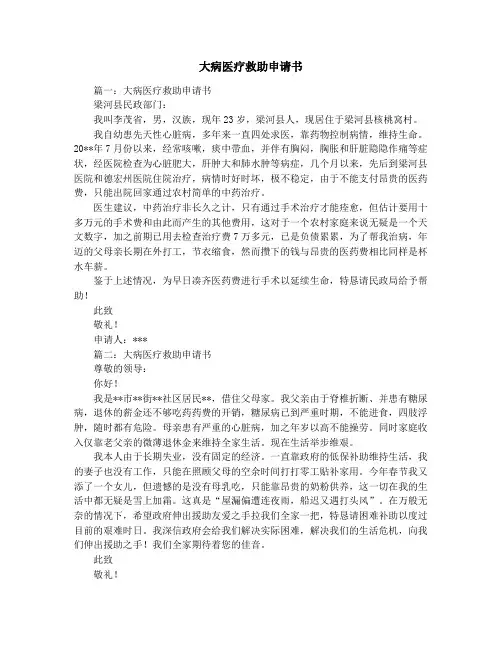 大病医疗救助申请书