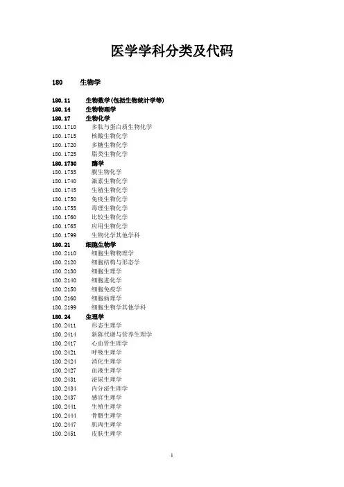 医学学科分类及代码