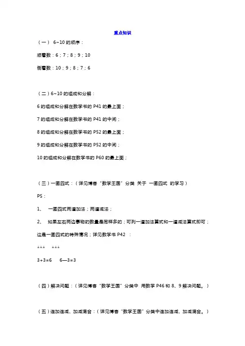 【小学数学】一年级数学上册《6~10的认识和加减法》重点知识+练习题
