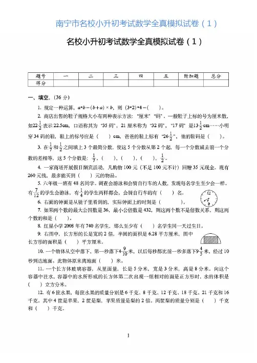南宁市2019-2020名校小升初考试数学全真模拟试卷附详细答案(1)