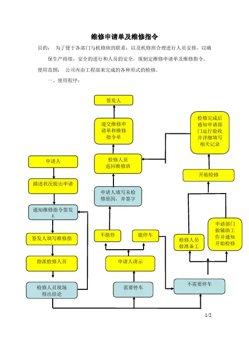 维修申请单及维修指令