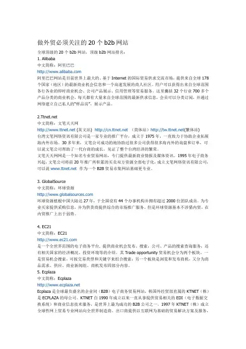 做外贸必须关注的20个b2b网站-精华版