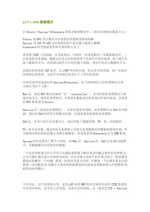 JAVA SSH框架简介