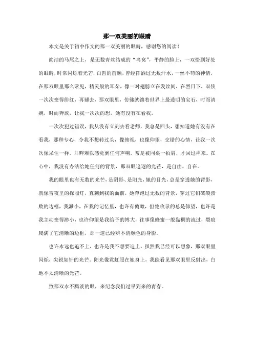 那一双美丽的眼睛_初中作文