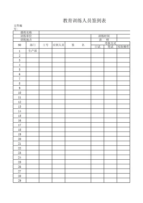 教育训练人员签到表