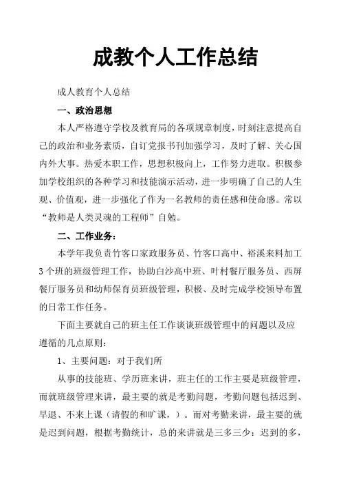 成教个人工作总结