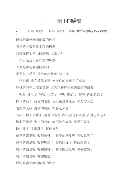 剩下的盛夏 歌词