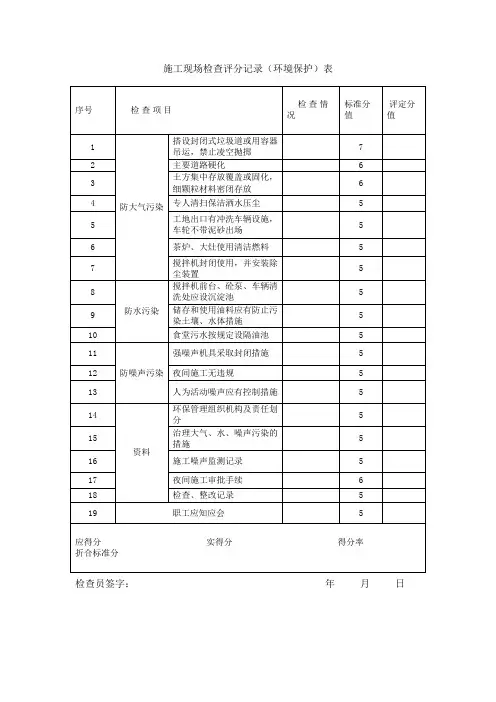 施工现场检查评分记录(环境保护)表