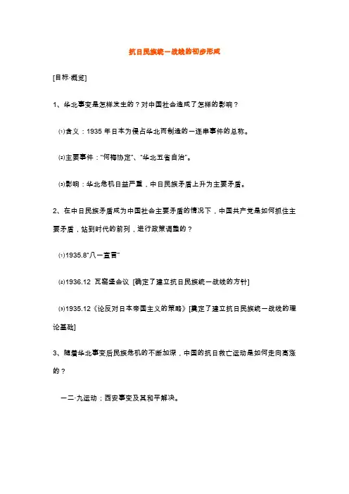 抗日民族统一战线的初步形成