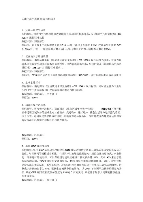 天津中新生态城22项指标体系