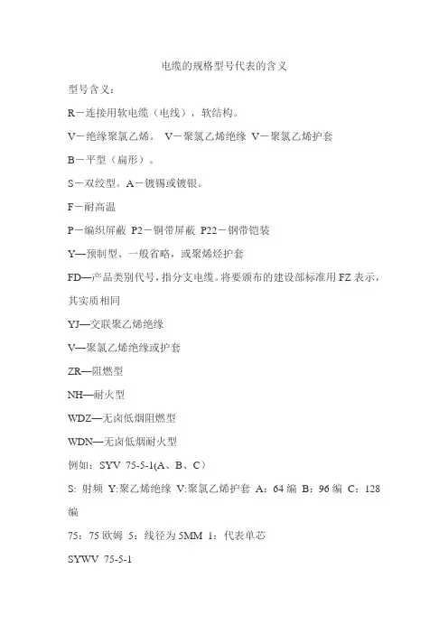 电缆的规格型号及代表的含义