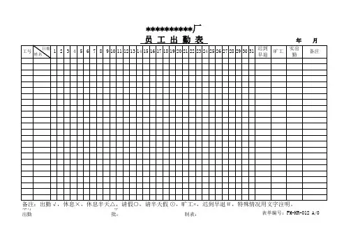 FM-HR-012 员工出勤表