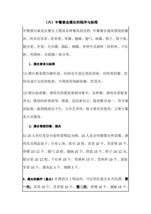 (六)中餐宴会摆台的程序与标准