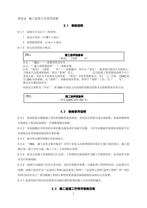 《水利工程施工监理规范》SL288-2014全套表格