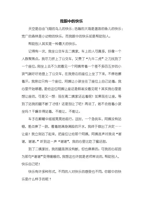 叙事作文：我眼中的快乐作文500字