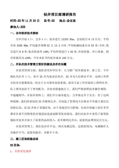 钻井项目部年度调研报告