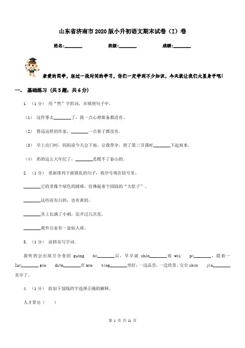 山东省济南市2020版小升初语文期末试卷(I)卷