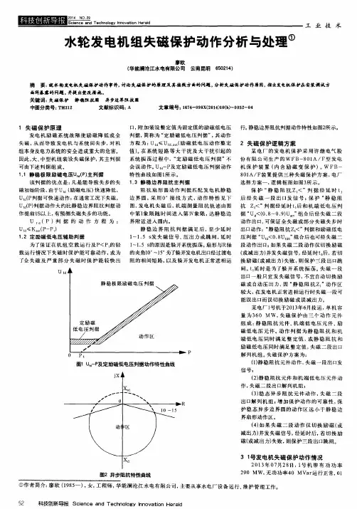 水轮发电机组失磁保护动作分析与处理
