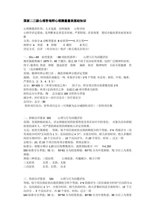 心理咨询师测量量表、评定量表基础知识