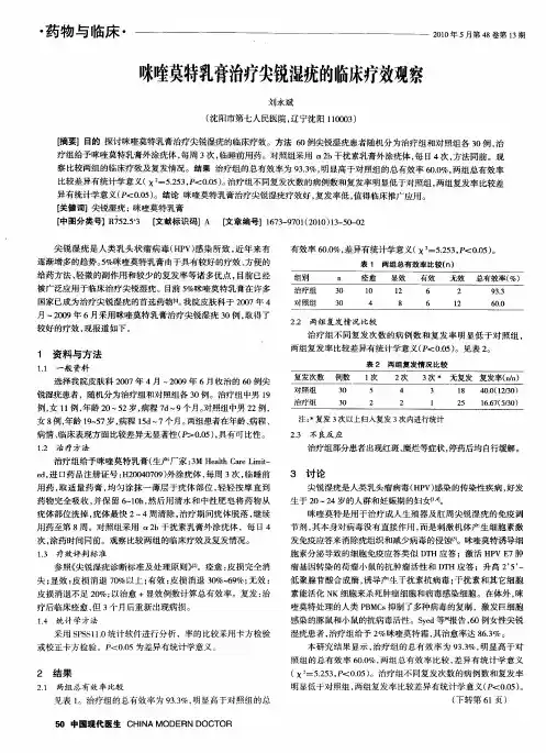咪喹莫特乳膏治疗尖锐湿疣的临床疗效观察