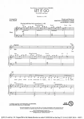 《Let It Go》合唱谱SATB钢琴伴奏谱