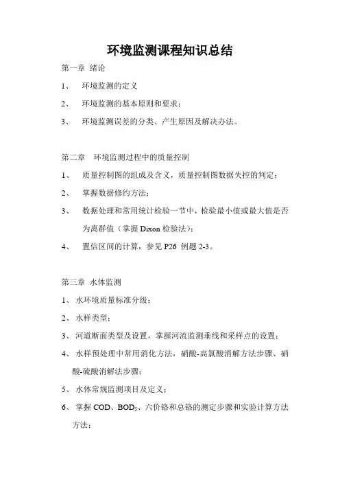 环境监测课程知识总结