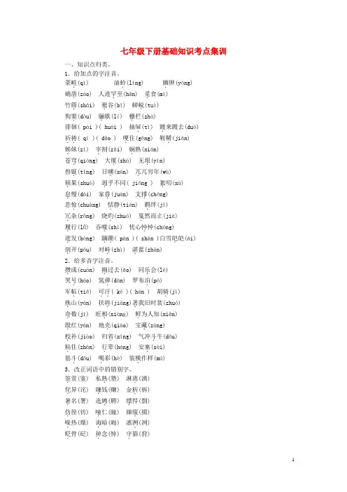 中考语文总复习 七下 基础知识考点集训