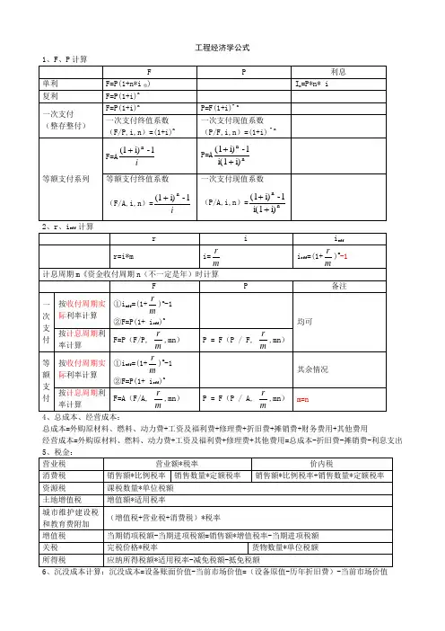 工程经济公式及分点整理
