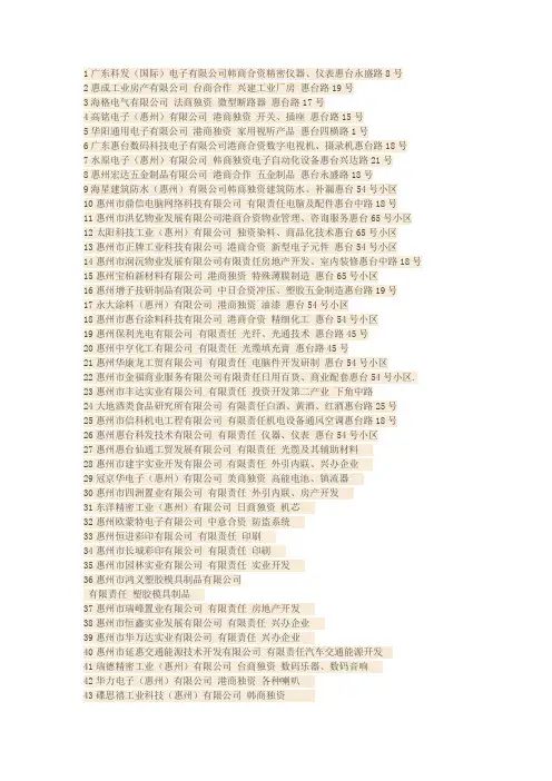 惠州仲恺高新技术产业开发区企业名录