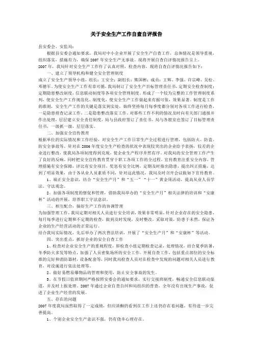 关于安全生产工作自查自评报告