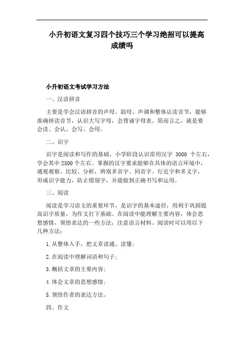 小升初语文复习四个技巧三个学习绝招可以提高成绩吗