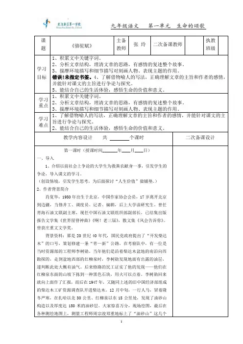骆驼赋 教案
