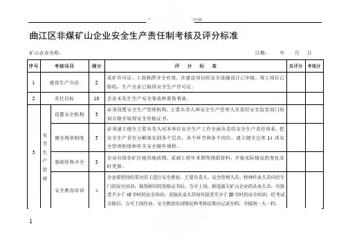 曲江区非煤矿山企业安全生产责任制考核项目及评分标准