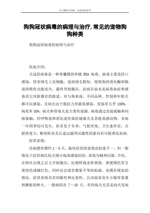 狗狗冠状病毒的病理与治疗,常见的宠物狗狗种类