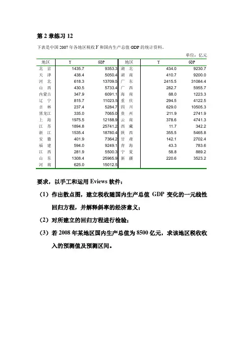 计量经济学作业第二章练习12